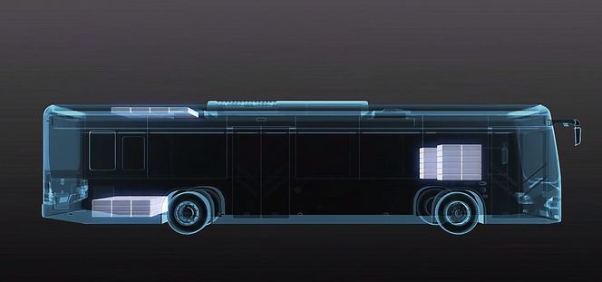 Som illustrasjonen viser, er batterimodulene i BYD ebus plassert over framakslingen, bak drivakslingen og bak på taket.