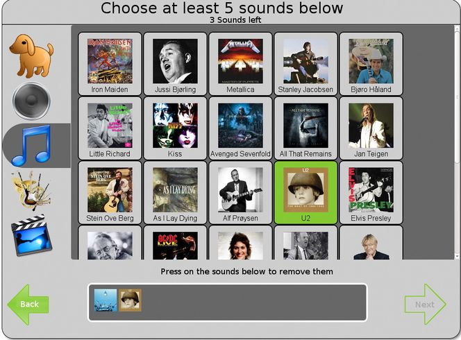 Å velge en serie lydspor kan også brukes til innlogging.