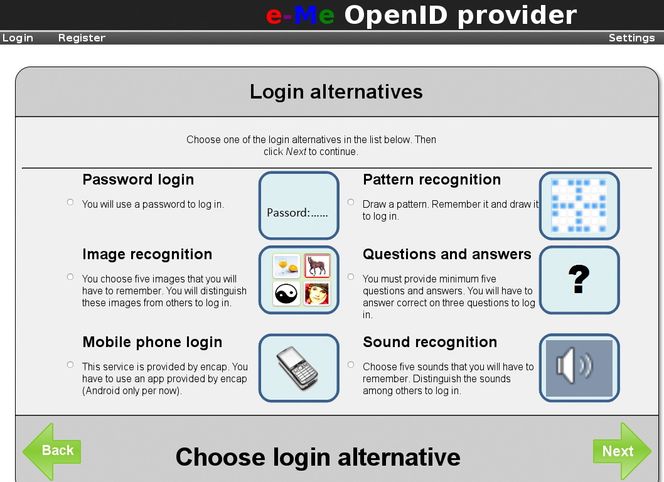Innloggingsløsningen fra det norske forskningsprosjektet har ulike måter å logge inn på.