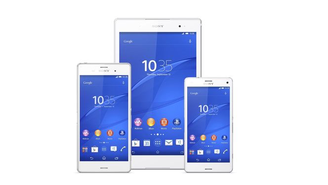 Familiefoto: Xperia Z3 er blitt en familie. Med telefonen Z3 som hovedmedlem og nettbrettet og Compaktutgaven av telefonen som skal fylle ut over og under.