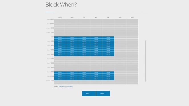 Cold Turkey lar deg planlegge selektiv utestengelse langt fram i tid.