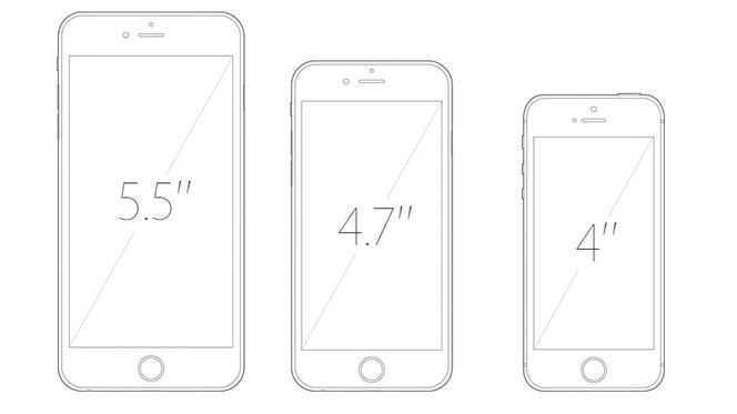 Fra venstre: iPhone 6 Plus, iPhone 6 og iPhone 5S.