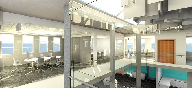 Teknologisenteret skal være tre etasjer høyt og omkring 2000 kvadratmeter stort. Det er lagt til Stavanger og Norge, for å ha god tilknytning til det norske teknologiske miljøet innen olje og gass. Illustrasjon: GE Oil &amp; Gas