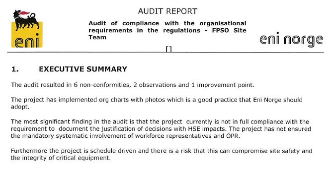 I mars slo Eni Norge fast at fremdriften i Goliat-prosjektet kunne gå ut over sikkerheten.