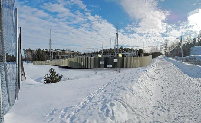 LUFTISOLERT: Svenska Kraftnät skal også bygge en tradisjonell luftisolert trafostasjon, men også den er spesialdesignet. Illustrasjon: Sandell Sandberg