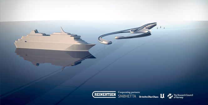 Krysningen løsningen er utviklet for består av flytebro inn mot de to landsidene og en senketunnel midtfjords. Senketunnelen gjør at skipstrafikk inn og ut av fjorden ikke vil bli forhindret. Illustrasjon: Snøhetta