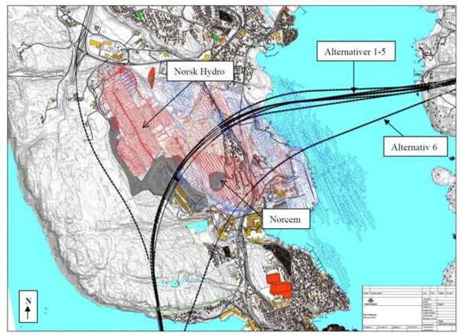 Gjennom de kalksteinrike områdene foreligger det en rekke forskjellige alternativer for hvor E18 skal gå. I tillegg til gamle gruveganger spiller også grunnforholdene der brutårn skal støpes en rolle. Beslutning blir ikke tatt før i 2015.