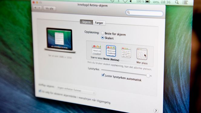 Retina-oppløsningen gir like mye plass som 1280x800, men du kan også velge opptil 1680x1050.