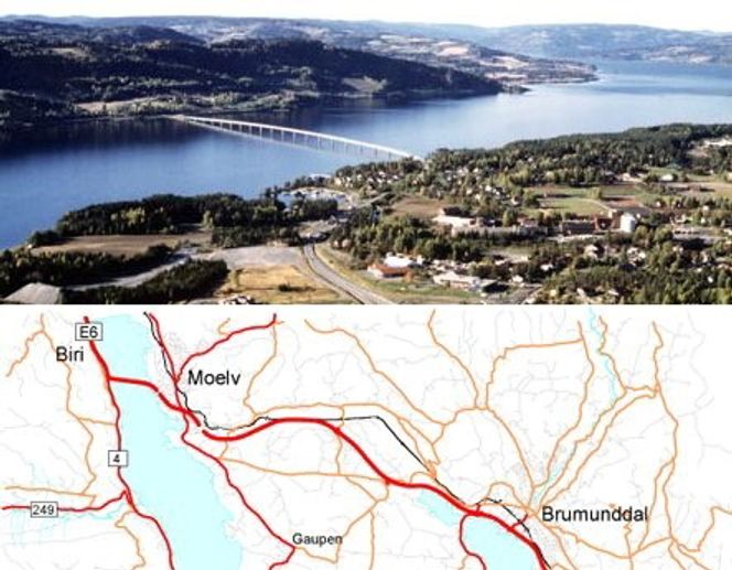 Her kommer ny Mjøsbru. Det er trafikkgrunnlaget som gjør bru nødvendig. Omtrent halvparten av trafikken sørfra skal til Gjøvik eller områder på vestsiden. Uten bru vil store deler få lange omveier.