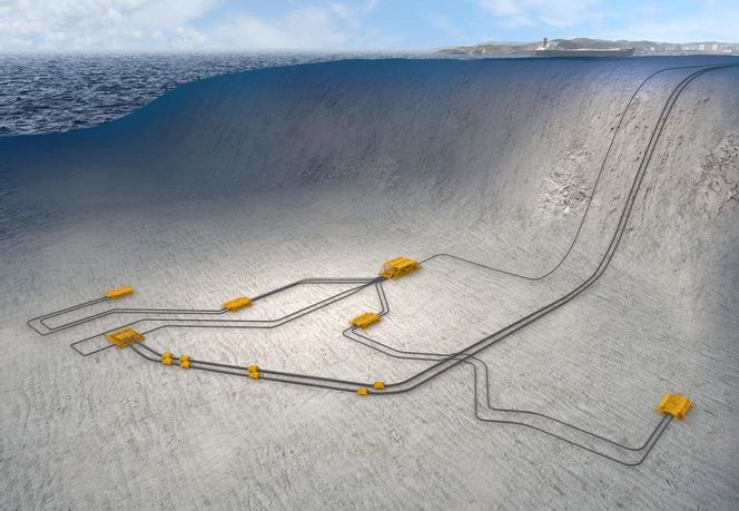 Layout 2020: Slik kan undervannsutbyggingen på ned mot 1200 meters dyp på Ormen Lange se ut med komperessoranlegget (nærmest veggen ved Storeggaraset) om syv år.