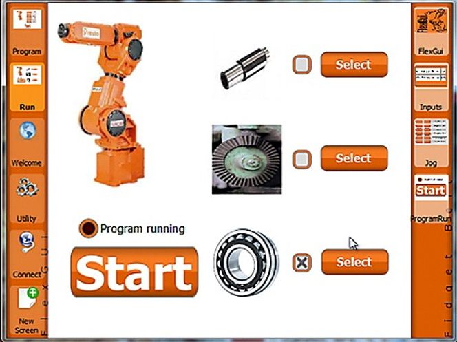 ENKELT: Dette touch-baserte brukergrensesnittet for industriroboter, kalt Flexgui, skal være svært enkelt å bruke i forhold manuelle systemer hvor man må plotte inn lange kommandoer å få robotene til å gjøre nye oppgaver.