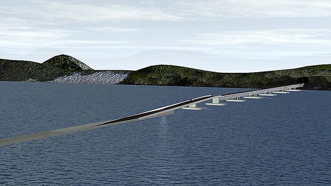 Reintertsen og Dr.Tehcn. Olav Olsen vant konkurransen om det beste alternativet for en rørbru for kryssing av Sognefjorden. Ill: Reinertsen