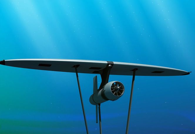 Tidobler: Vingen over turbinen bidrar til å tidoble hastigheten på vannet som passerer turbinen. Vanndragen er utviklet av svenske Minesto.