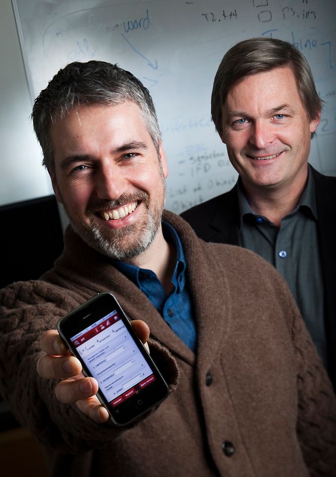 STIFTET : Ole Jørgen Karud og Håvard Bell startet firmaet Catenda I 2009. Selskapet har i dag fem ansatte i Oslo og to i Bergen. FOTO: WERNER JUVIK