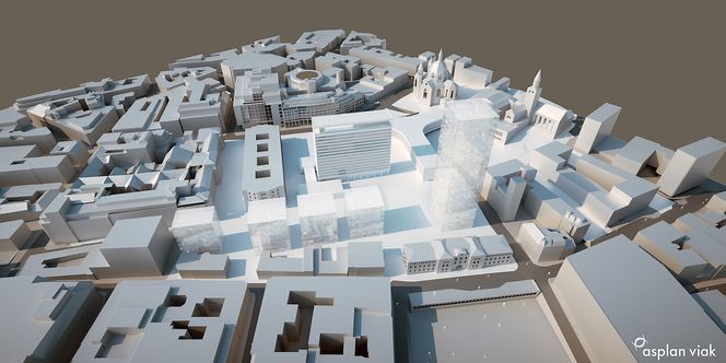 BEVARER: I dette forslaget er både høyblokka og Y-blokka bevart. I tillegg er det ført opp et nytt høyhus der S-blokka står og ytterligere fire bygg langs Grubbegata.