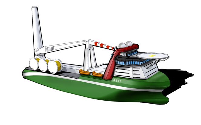 Studentene utviklet et rørleggingsfartøy, altså både skip med kran og muligheten for å legge rør.
