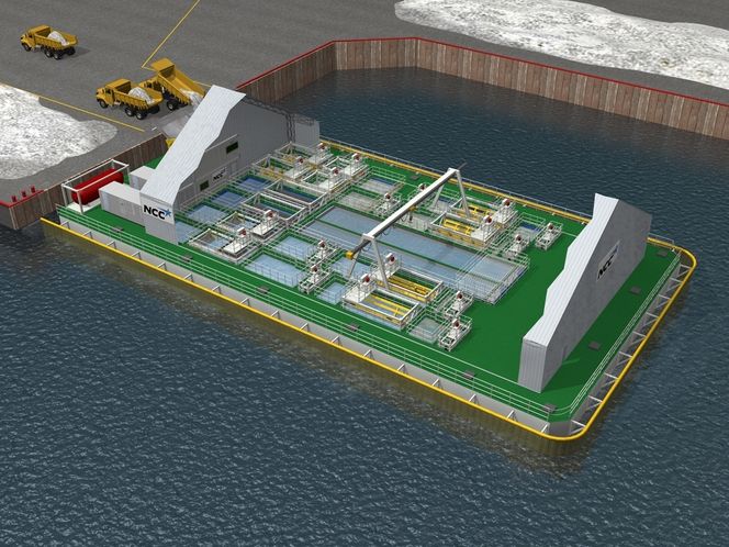 STOR: Lekteren måler 50 ganger 6,5 meter og i drift vil den stikke 3 meter under overflaten. Den har kapasitet til at to biler tømmer samtidig og den kan smelte 500m3/h