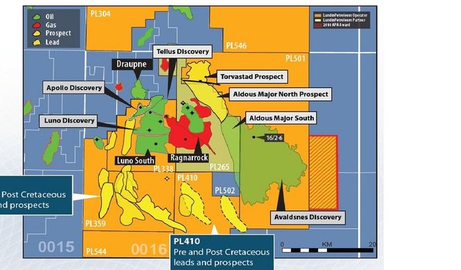Kartet viser samtlige funn i Utsirahøyden, Luno, Ragnarock, Draupne, Avaldsnes/Aldous. OD ønsker å samkjøre disse funnene for å spare samfunnet for milliardverdier.
