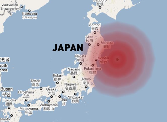 KRAFTIG: Skjelvets episenter var i havet 160 kilometer øst for kysten av hovedøya Honshu, nordøst for Tokyo.