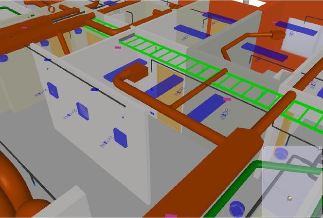 KOLLISJON: Her har studentene ved Fagskolen funnet at en kollisjon mellom kabelbro og ventilasjon. Eksempelet er fra et prosjekt AF Bygg Oslo har på Økern.