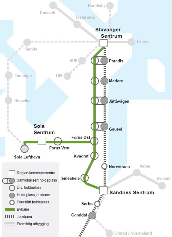 – Strukturerende effekt Tenkt grunnstruktur for bybanen.