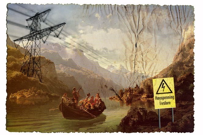 – Ikke akseptabelt "MONSTERMASTER": Organisasjonen Bevar Hardanger har manipulert det kjente maleriet "Brudeferd i Hardanger" (1848) av Tidemand og Gude, for å vise sin skrekkvisjon av hvordan den planlagte kraftlinjen vil prege Hardangerfjorden.