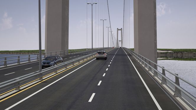 Brua blir nesten 2,5 kilometer lang, og har to hovedspenn på 1050 og 1150 meter.