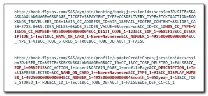 KLARTEKST: Her er et utdrag fra rapporten som viser hvor hvordan blant annet kredittkortinformasjon lagres i klartekst.