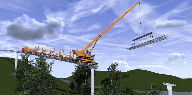 Enkel montering: Når pilarene er montert, gjerne med helikopter, er utlegging av skinnesystemet en enkel sak.