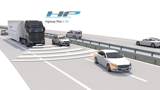 Daimlers system vil blant annet holde avstand til biler foran automatisk. Om noen legger seg inn foran lastebilen, vil den sakke ned og øke luken.