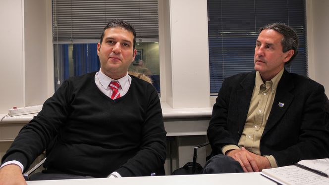 Vil dyrke i byene: Sjef for strategisk planlegging av bærekraftige byer i Plantagon, Sepehr Mousavizadeh (t.v.) var i Norge for å fortelle den Sweco her i landet hva de gjør samme i Sverige. Kim Rudolph-Lund er avdelingsleder for Miljø i Sweco i Norge.