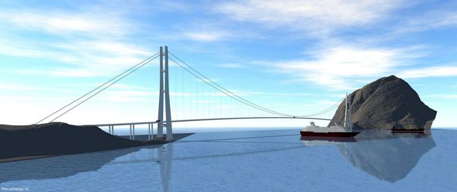 Hengebrua blir to kilometer lang, med et hovedspenn på 1625 meter. Foto: Statens Vegvesen