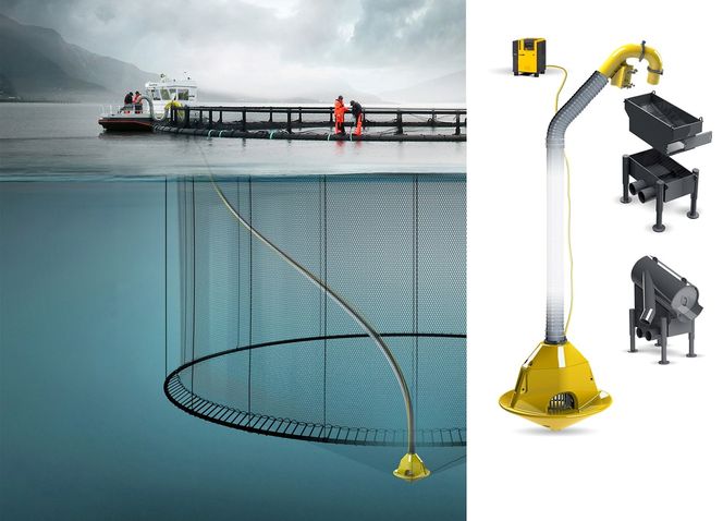 Akva group har utviklet en støvsuger for død fisk. Ved hjelp av en kompressor som tilfører luft fra bunnen oppstår et sug som kan frakte død fisk opp.