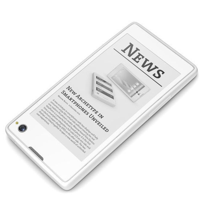 EPD-skjermen til YotaPhone skal være svært lesevennlig, i alle fall så lenge mobilen er i opplyste omgivelser. Bilde: Yota Devices