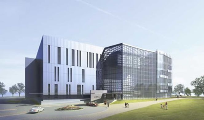 Arkitekttegning av bygget som skal huse K, i Kobe. Bilde: Fujitsu