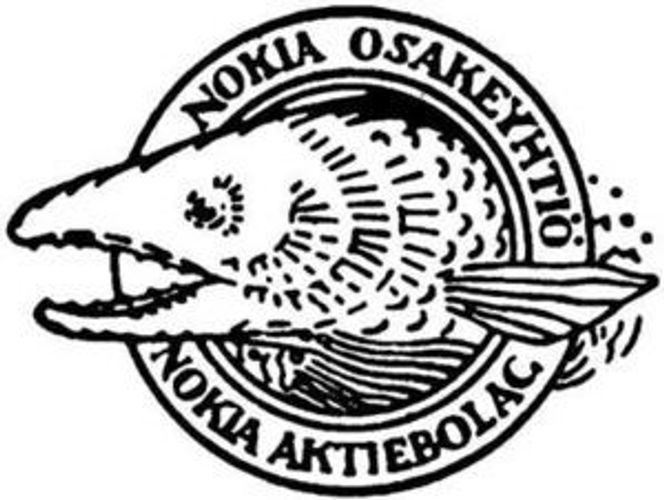 Nokia startet som cellulosefabrikk i 1865. Dette er selskapets første logo.