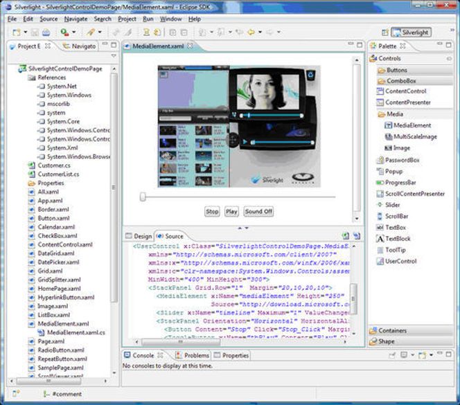 Tidlig versjon av Eclipse Tools for Microsoft Silverlight.