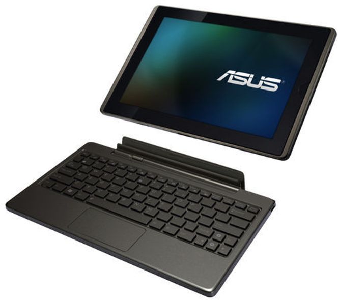 Asus Eee Pad Transformer kan utstyres med en dokkstasjon som først og fremst er et fysisk tastatur og ekstra batteri. Bilde: Asus