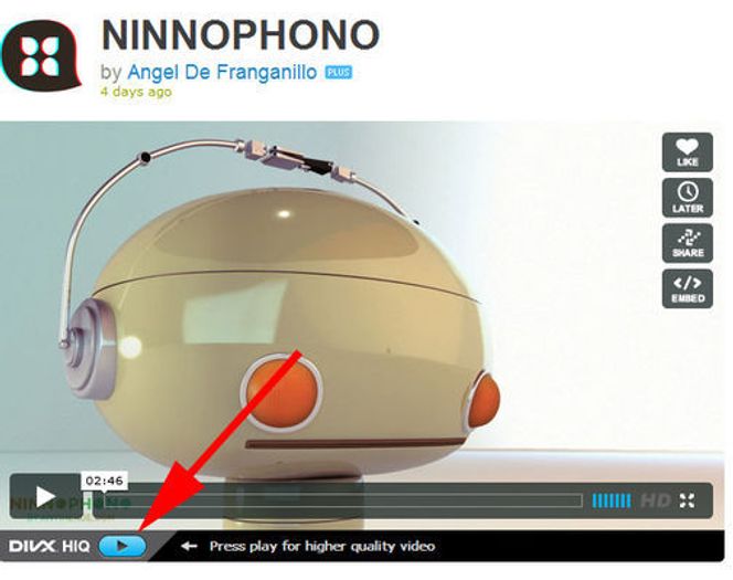 Vimeo.com-video kan spilles av med DivX HiQ.