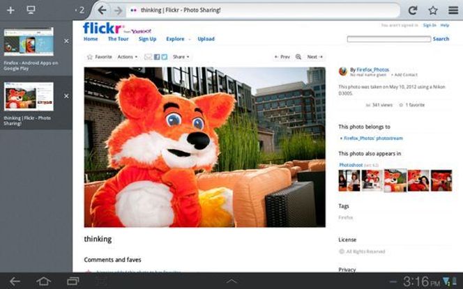 Nettbrettutgaven av Firefox 15. Bilde: Mozilla