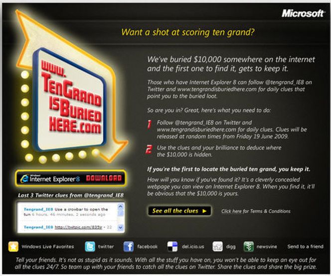Microsoft lokker med pengepremie til IE8-brukere. Faksimile fra nettstedet som inviterer til konkurransen, som ikke er det samme som kun er tilgjengelig fra IE8.
