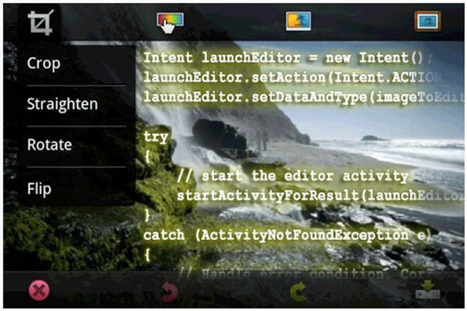 Integrasjon av Adobe Photoshop.com App for Android 1.1 i en vilkårlig Android-applikasjon. Bilde: Adobe