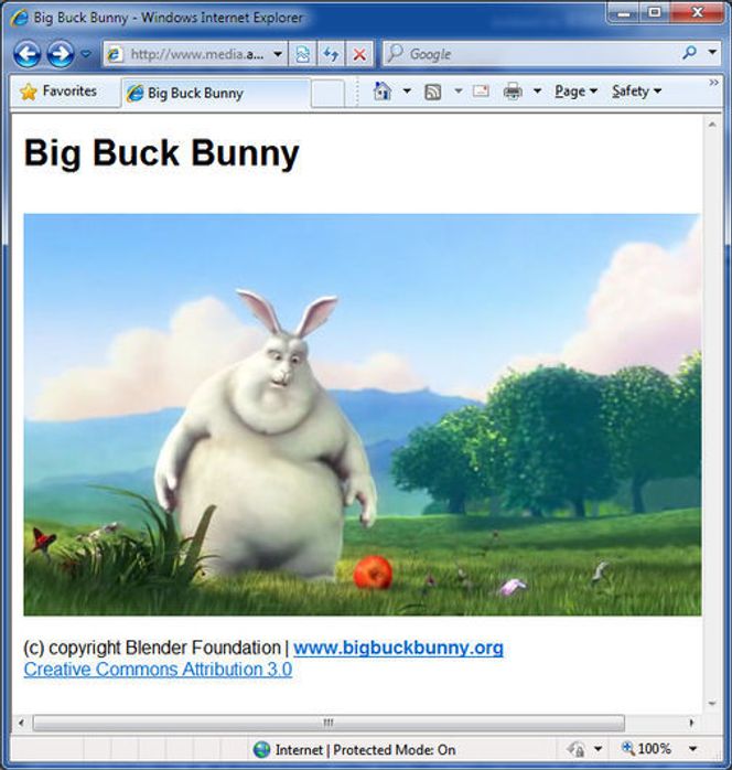 Avspilling av Ogg Theora-basert video i en HTML5-basert løsning med Internet Explorer.