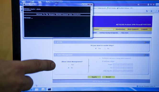 3. Vi kan logge oss inn på brannmuren med telnet, helt uavhengig av hva konfigurasjonen i admin-grensesnittet sier. Bilde: Per Ervland
