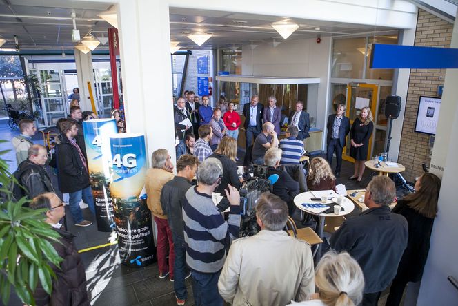 Ingen ting å si på oppmøtet fra pressen da Telenor onsdag markerte åpningen av sitt 4G-mobilnett på Ullevål sykehus. Bilde: Per Ervland