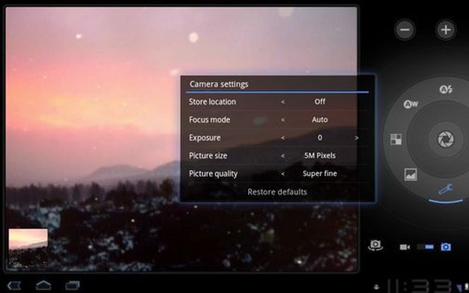 Kameraapplikasjonen i Android 3.0 Bilde: Google