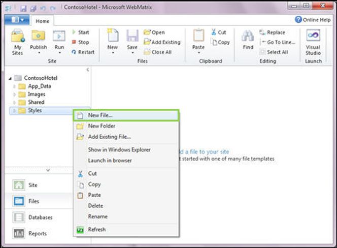 Oppretting av nye filer i WebMatrix. Bilde: Microsoft