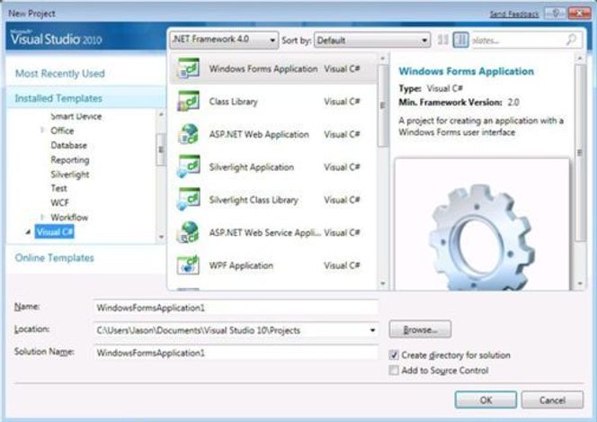 Visual Studio 2010 prosjektdialog