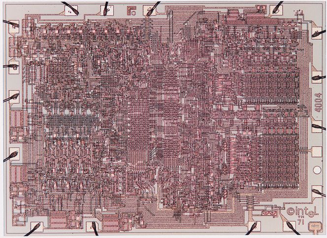 Innmaten i Intel 4004-prosessoren. Bilde: Intel