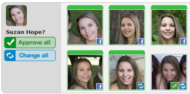 Photo Tagger grupperer bilder etter ansiktene den kjenner igjen. Bilde: Face.com